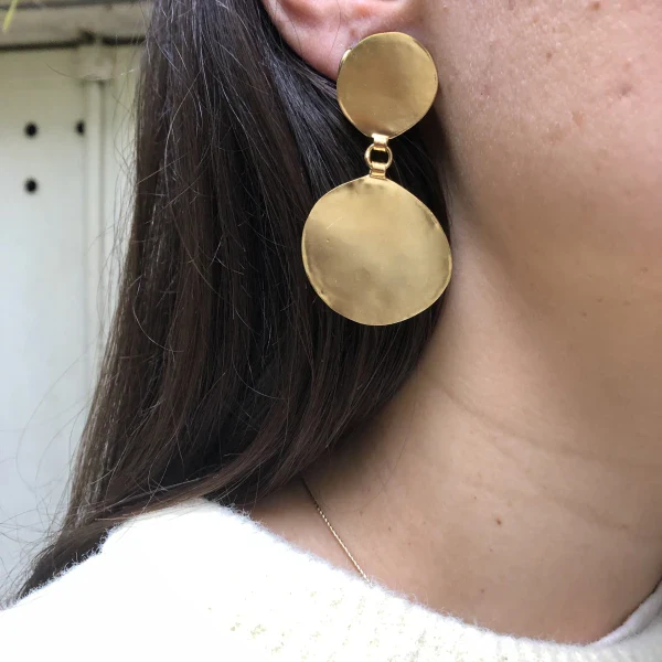 Boucles d'oreilles rondes 2 ou 3 Pépites à clips I Dorée - Image 5