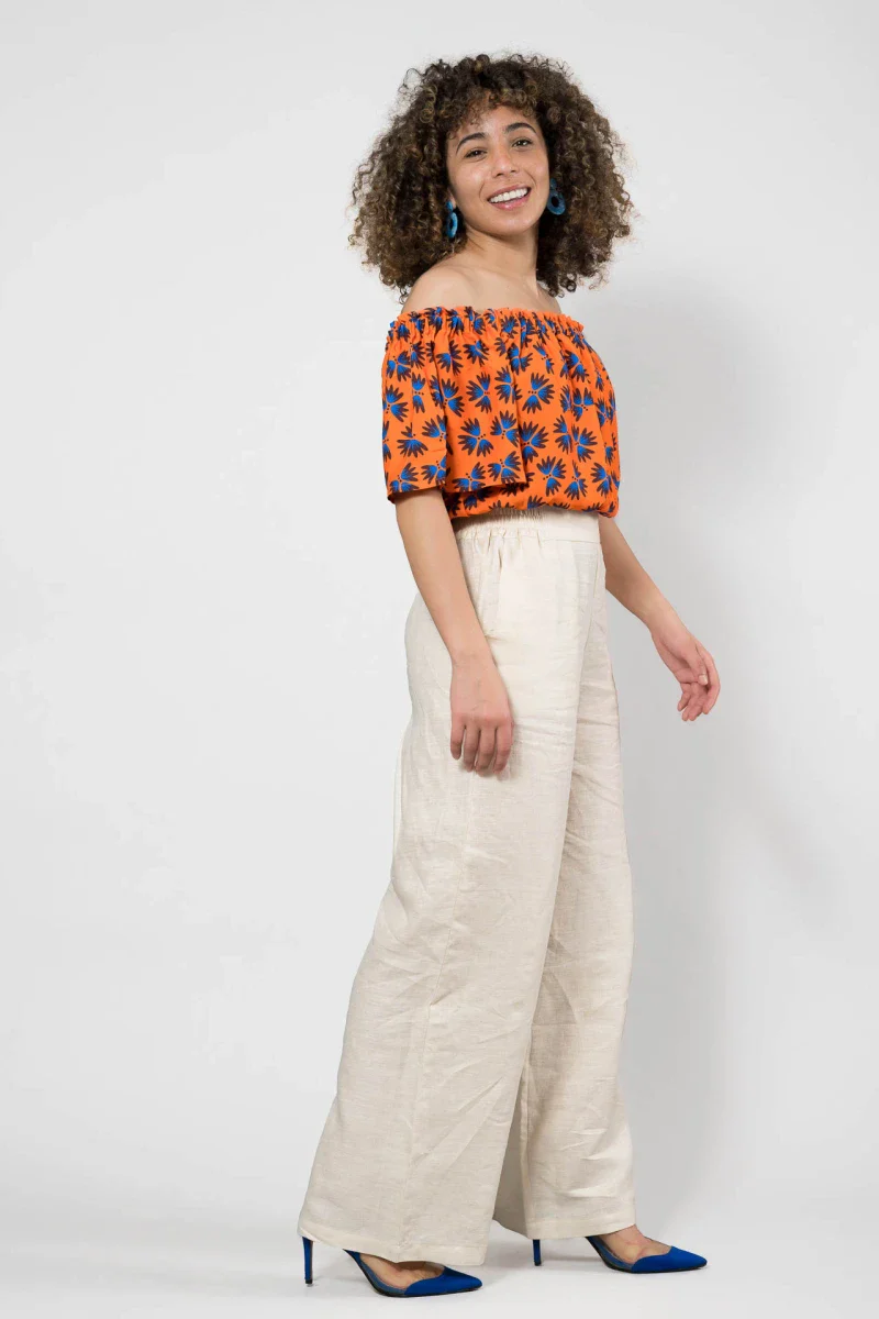 Top élastique à épaules dénudées - Orange floral - Image 2