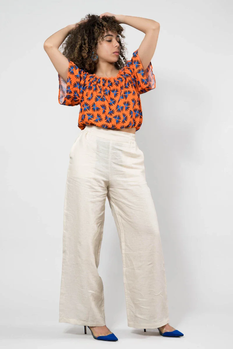 Top élastique à épaules dénudées - Orange floral - Image 3