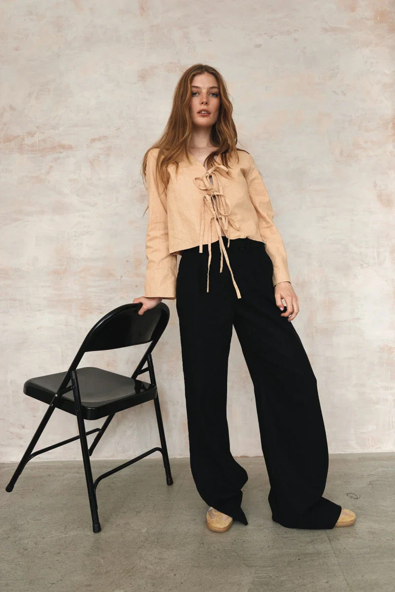 Pantalon pour femme en lin bio noir - Lion - Image 5
