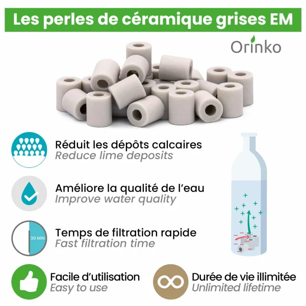 Perles de Céramique grises - Boite de 30 - Image 2