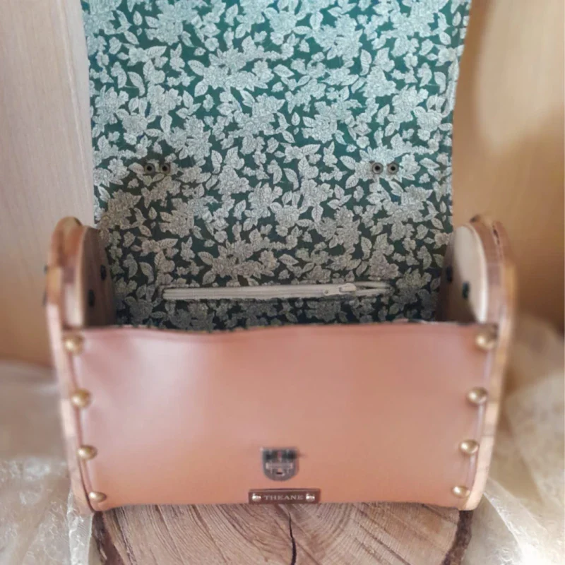 Petit sac cartable en bois et alter-cuir de raisin caramel - Image 6
