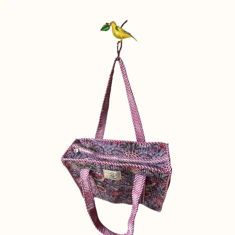 Petit tote bag avec fermeture - "Lilas Indian Hortensias" - Image 2