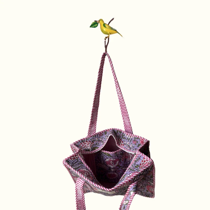 Petit tote bag avec fermeture - "Lilas Indian Hortensias" - Image 3