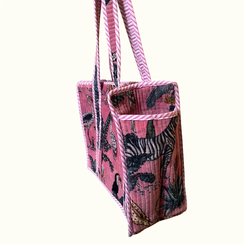 Petit tote bag à fermeture velours rose "Safari" - Image 3