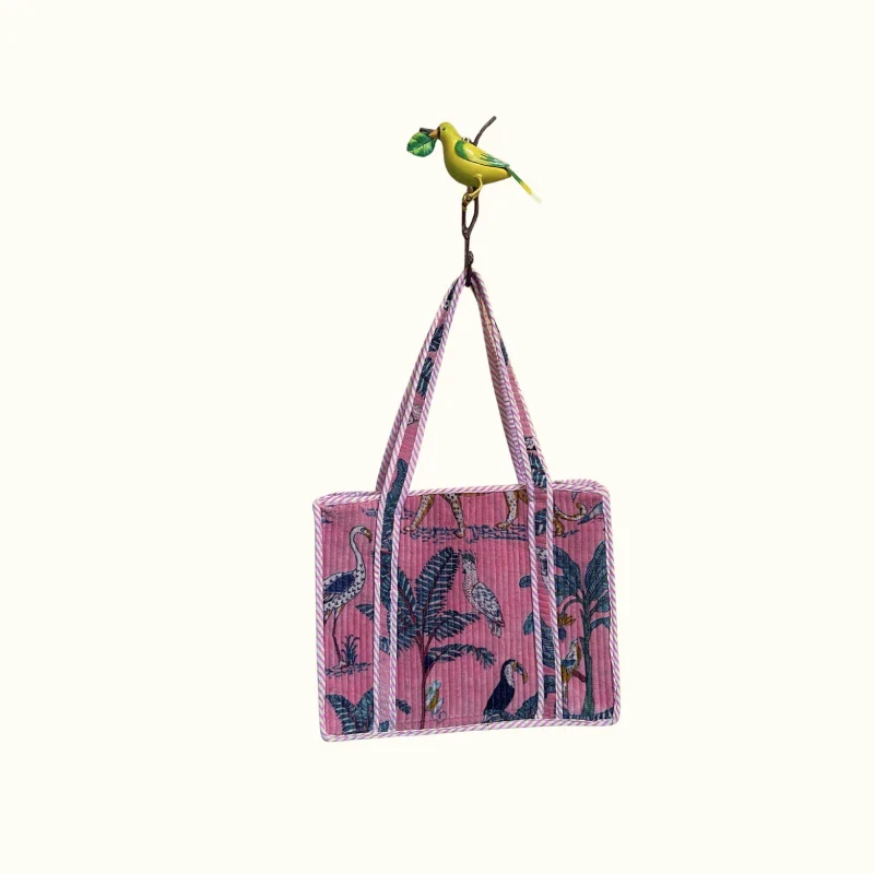 Petit tote bag à fermeture velours rose "Safari" - Image 5