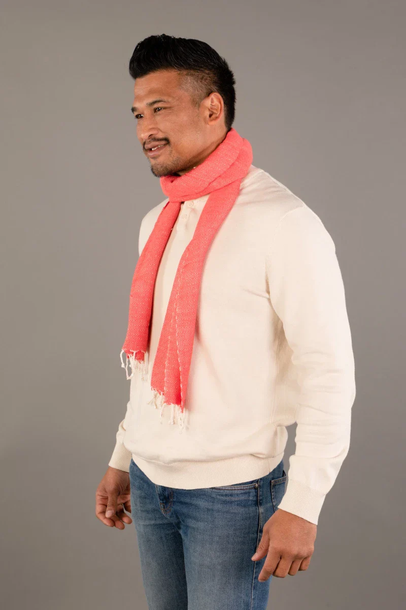 Petite écharpe en coton avec écrin en palmier tressé - Orange Corail - Image 3