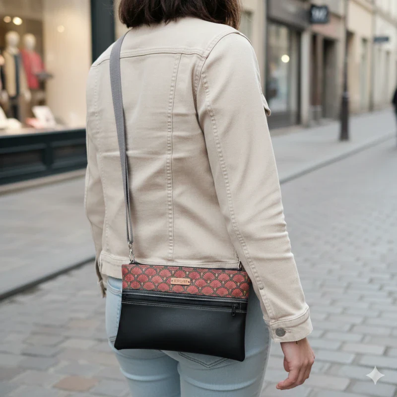 Pochette alter-cuir de raisin et liège avec sangle réglable - Image 5
