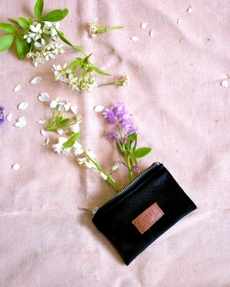 Pochette - Porte-monnaie en velours gauffré noir - Croco - Image 2