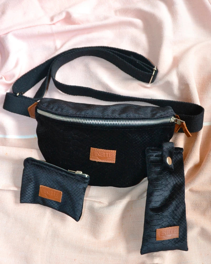 Pochette - Porte-monnaie en velours gauffré noir - Croco - Image 3