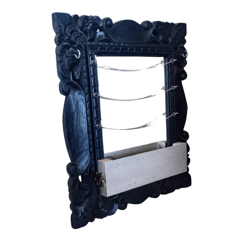 Porte-bijoux miroir bois noir - Image 2