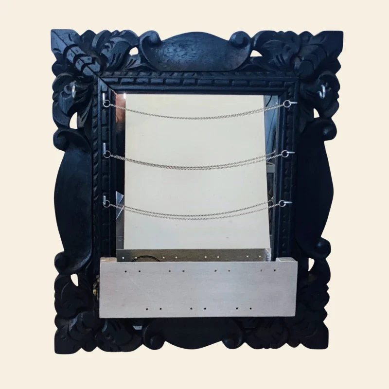 Porte-bijoux miroir bois noir - Image 4
