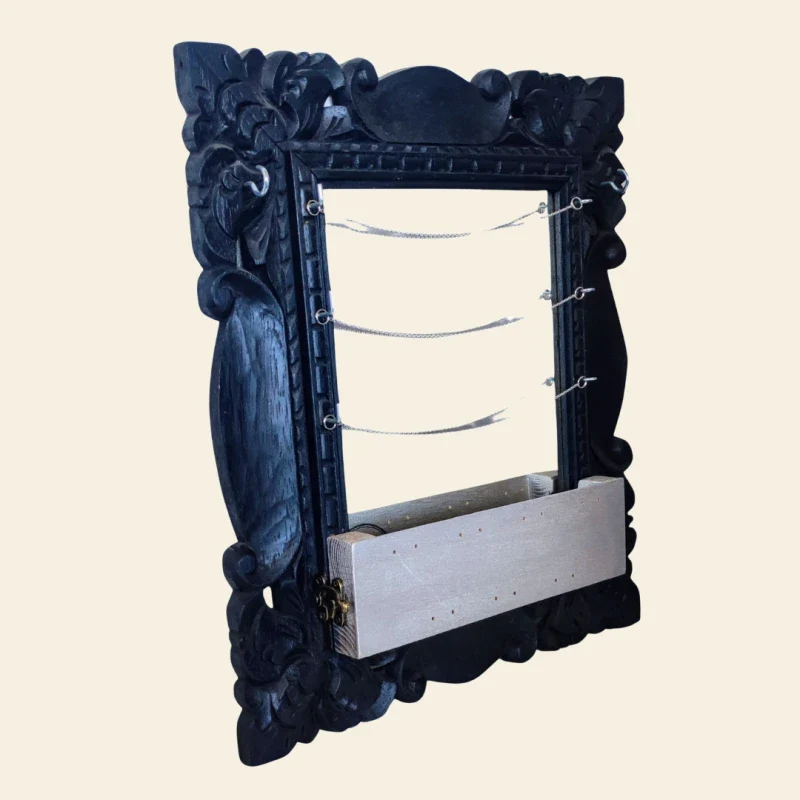 Porte-bijoux miroir bois noir - Image 5