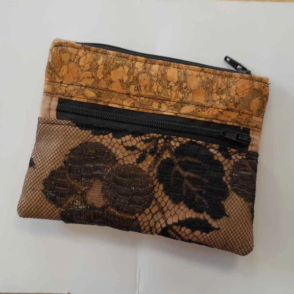 Porte-monnaie en liège pailleté avec dentelle - Image 2