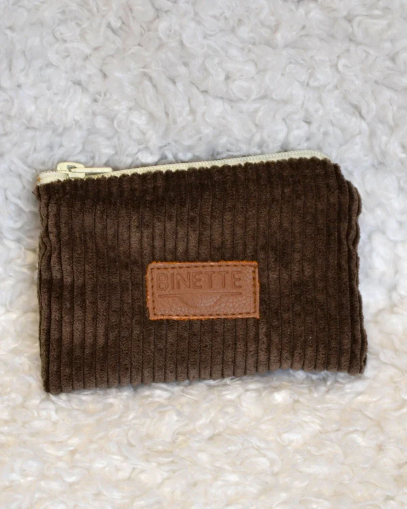 Porte-monnaie - Pochette velours côtelés marron chocolat - Image 4