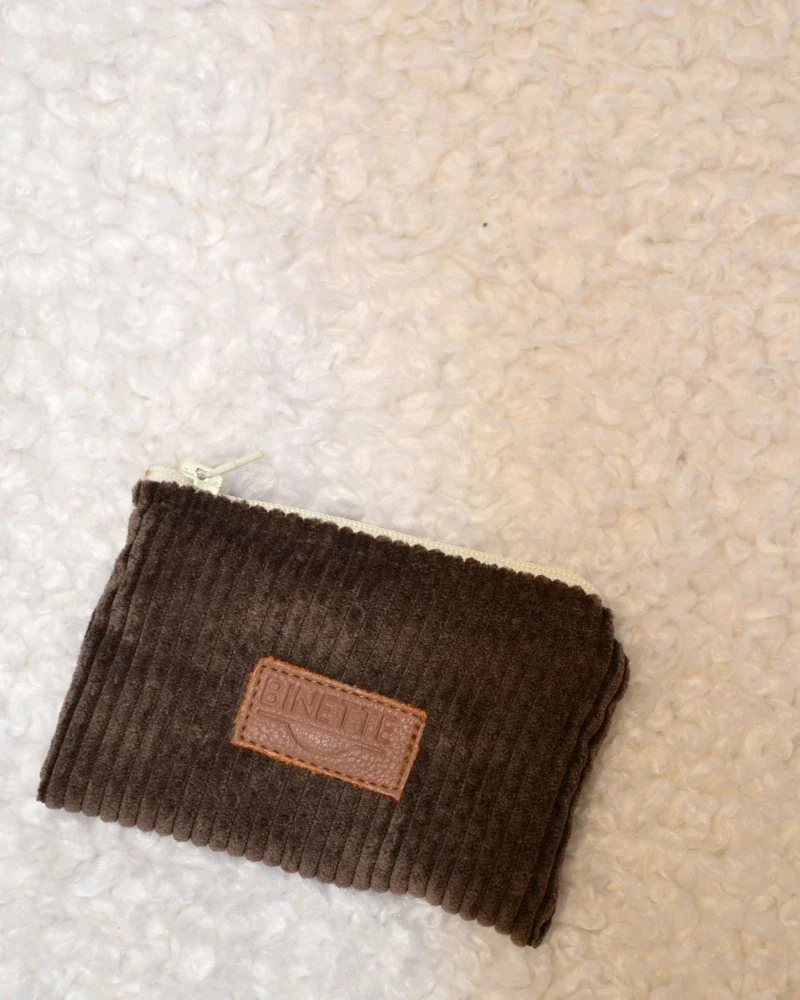 Porte-monnaie - Pochette velours côtelés marron chocolat - Image 5