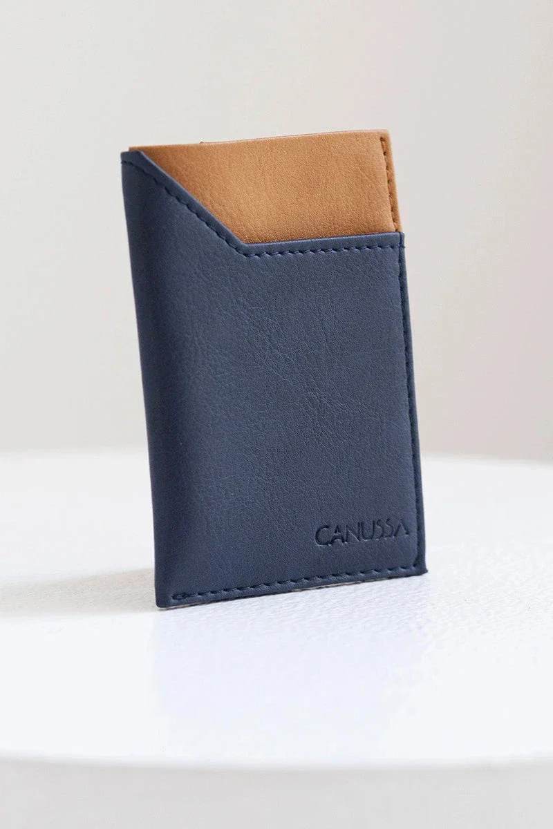 Portefeuille de cartes en cuir fait main - Bleu et marron - Image 3