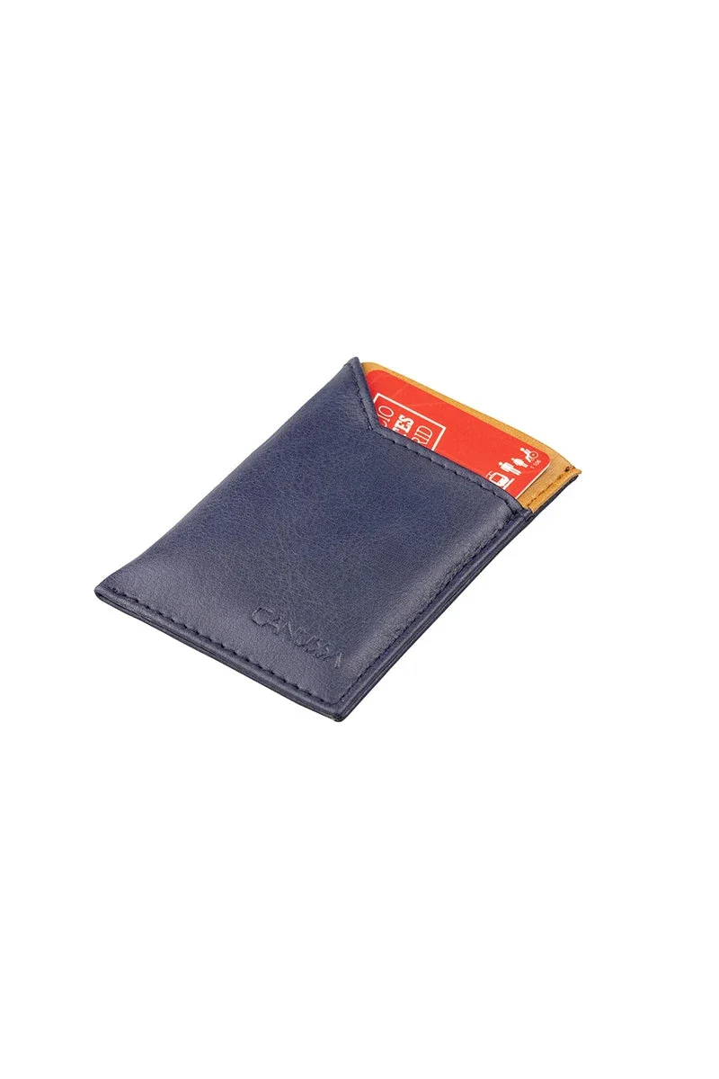 Portefeuille de cartes en cuir fait main - Bleu et marron - Image 5