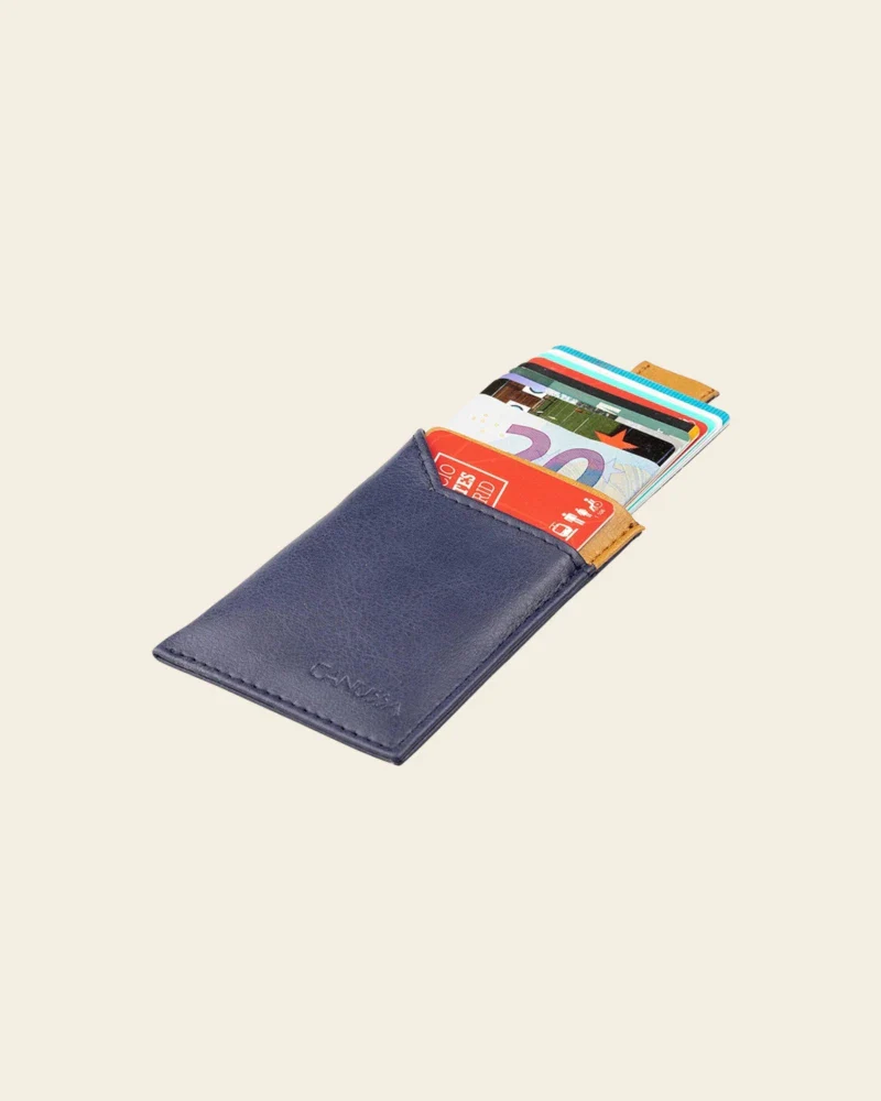 Portefeuille de cartes en cuir fait main - Bleu et marron - Image 8