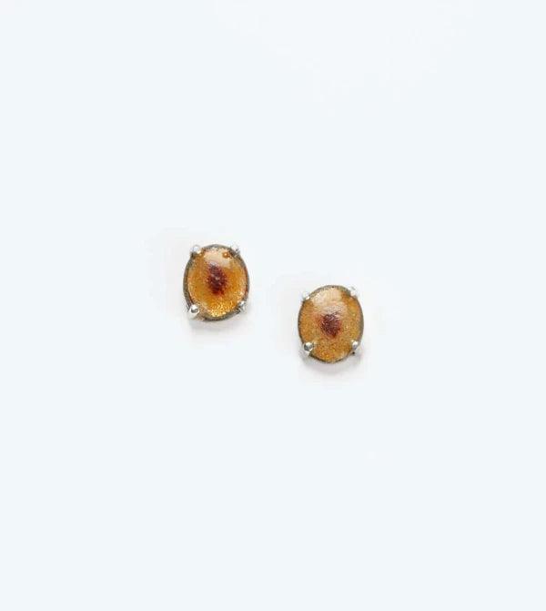Puces d’oreilles en argent avec émail brun et doré - Soul Love - Image 3
