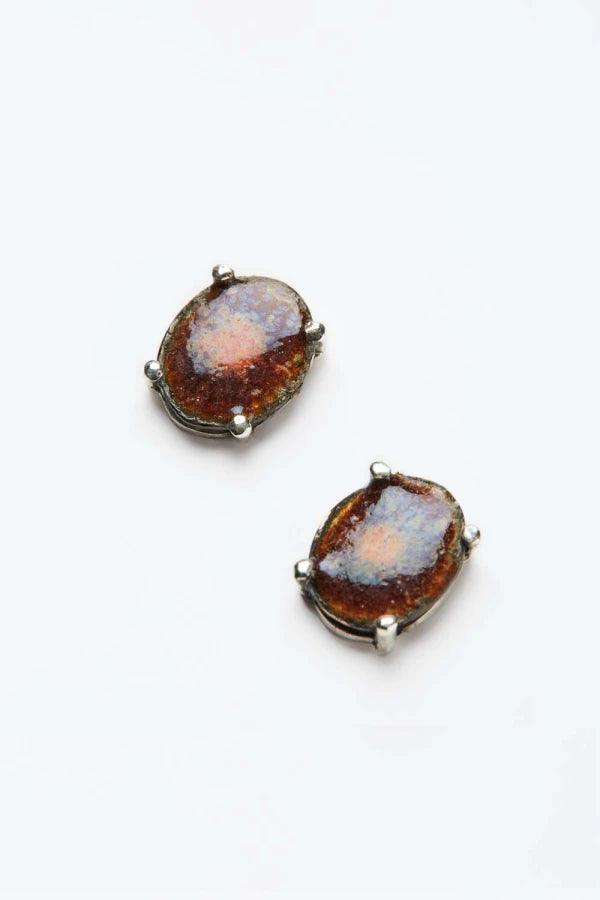 Puces d’oreilles en argent avec émail rose et bordeaux - Soul Love - Image 2