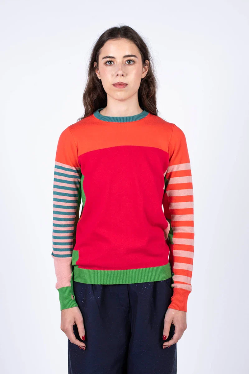 Pull marinière mixte orange en coton - Image 10