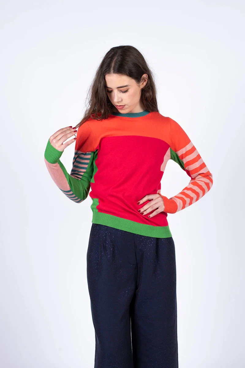 Pull marinière mixte orange en coton - Image 12