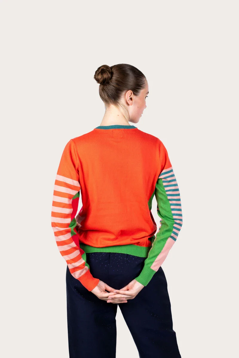 Pull marinière mixte orange en coton - Image 2