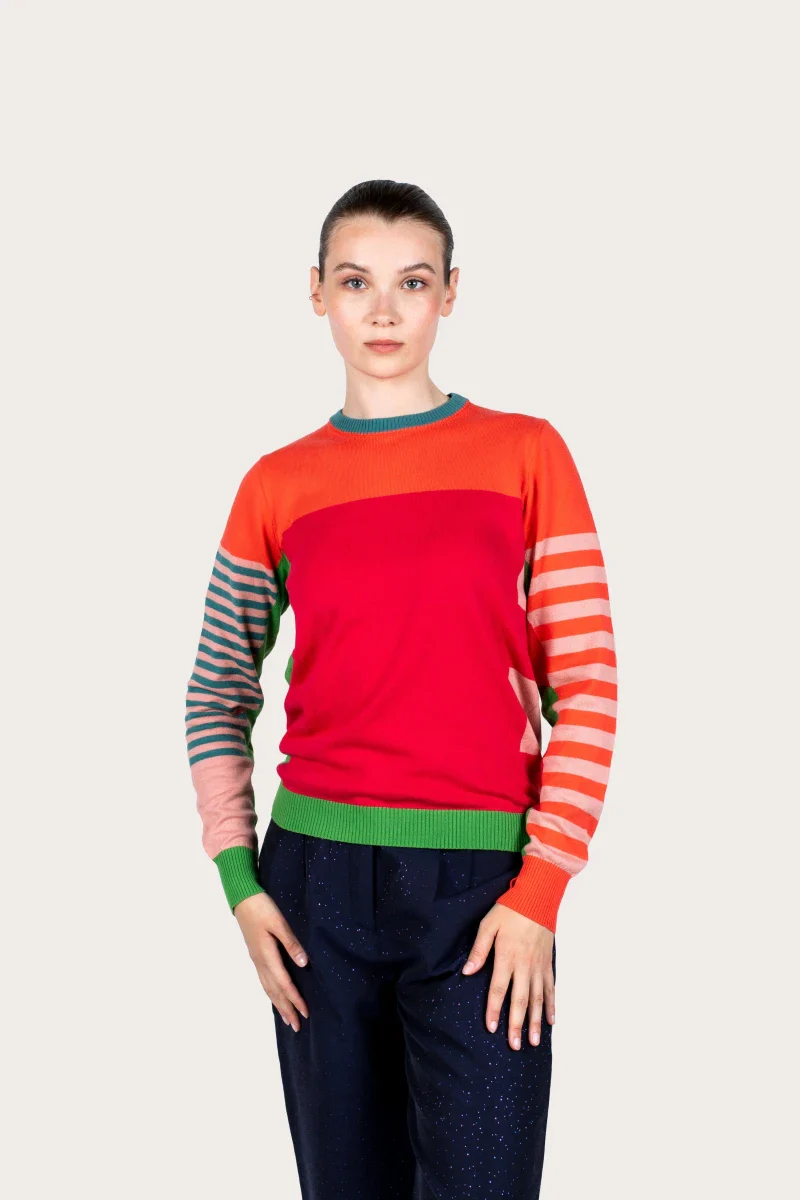 Pull marinière mixte orange en coton - Image 3