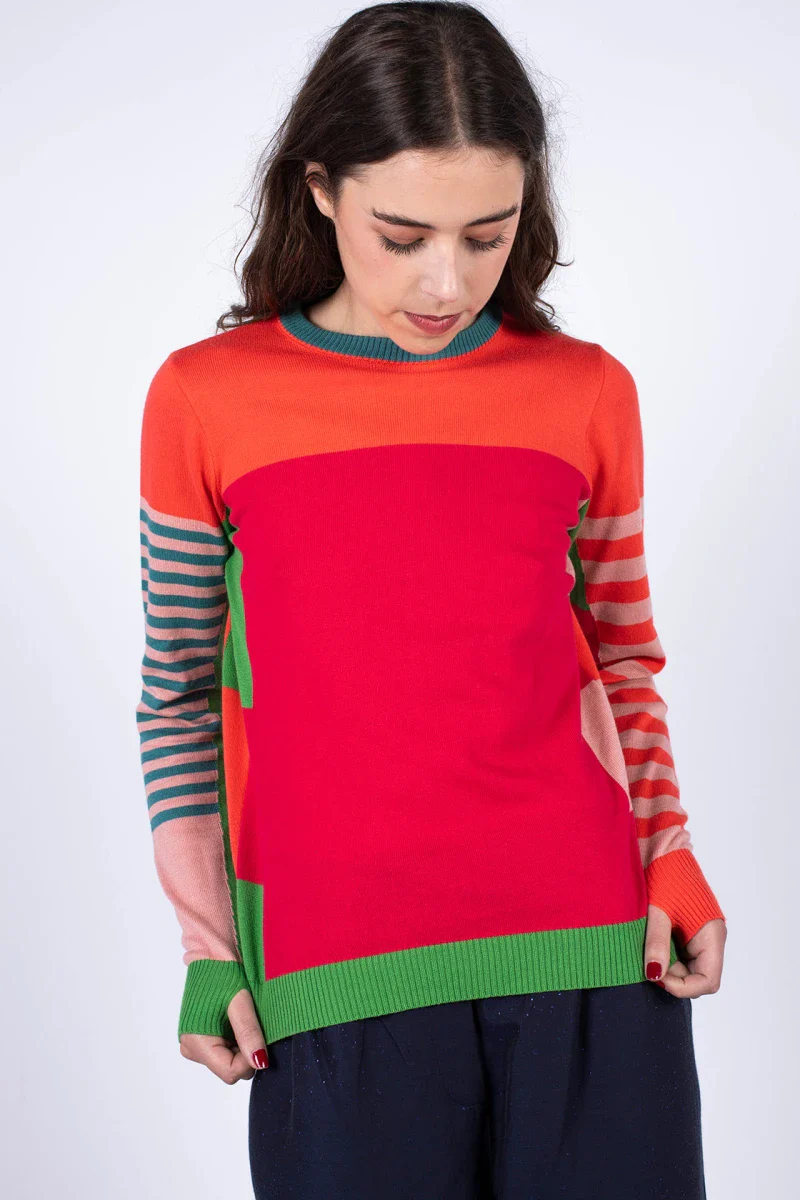 Pull marinière mixte orange en coton - Image 5