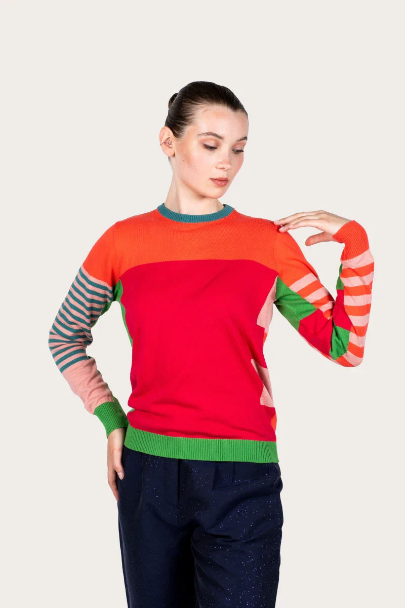 Pull marinière mixte orange en coton - Image 7