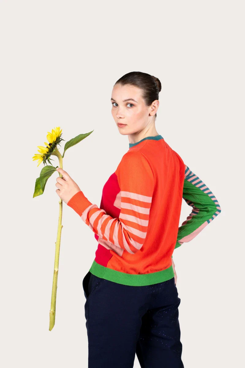 Pull marinière mixte orange en coton - Image 8