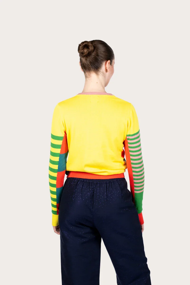 Pull marinière jaune unisexe en coton recyclé - Image 2