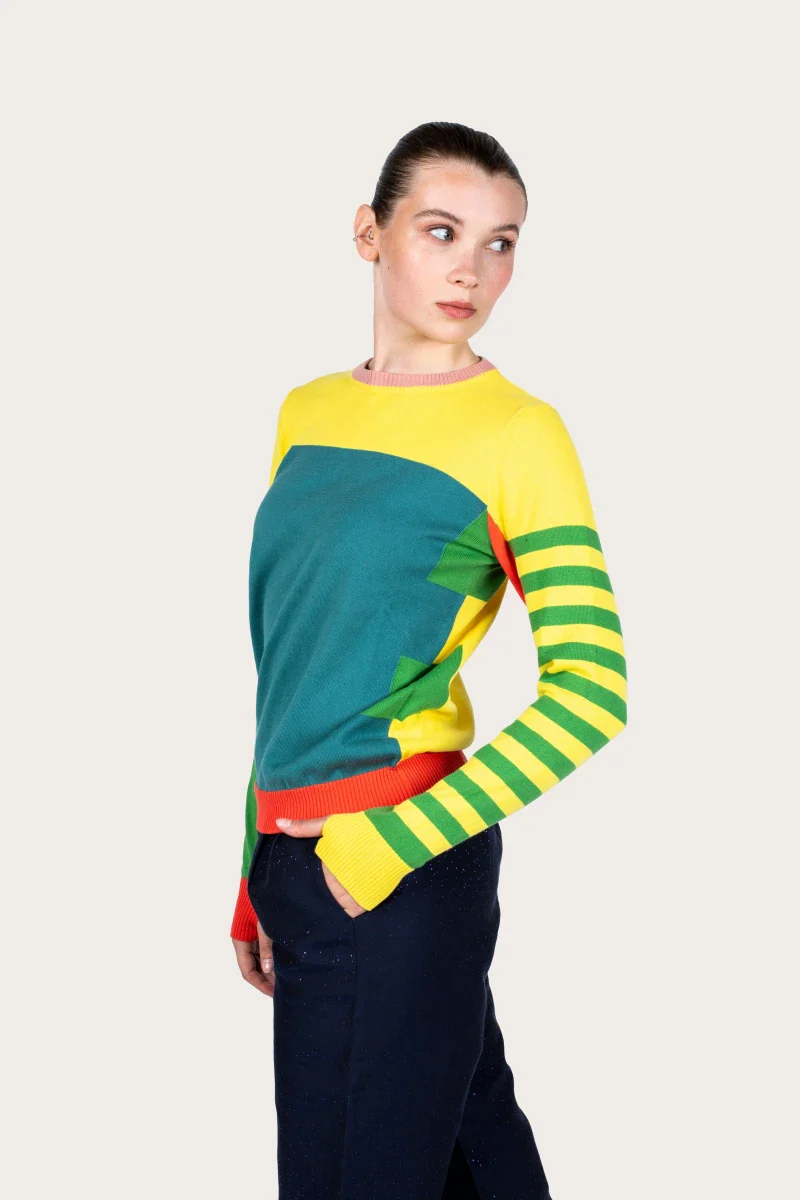 Pull marinière jaune unisexe en coton recyclé - Image 3
