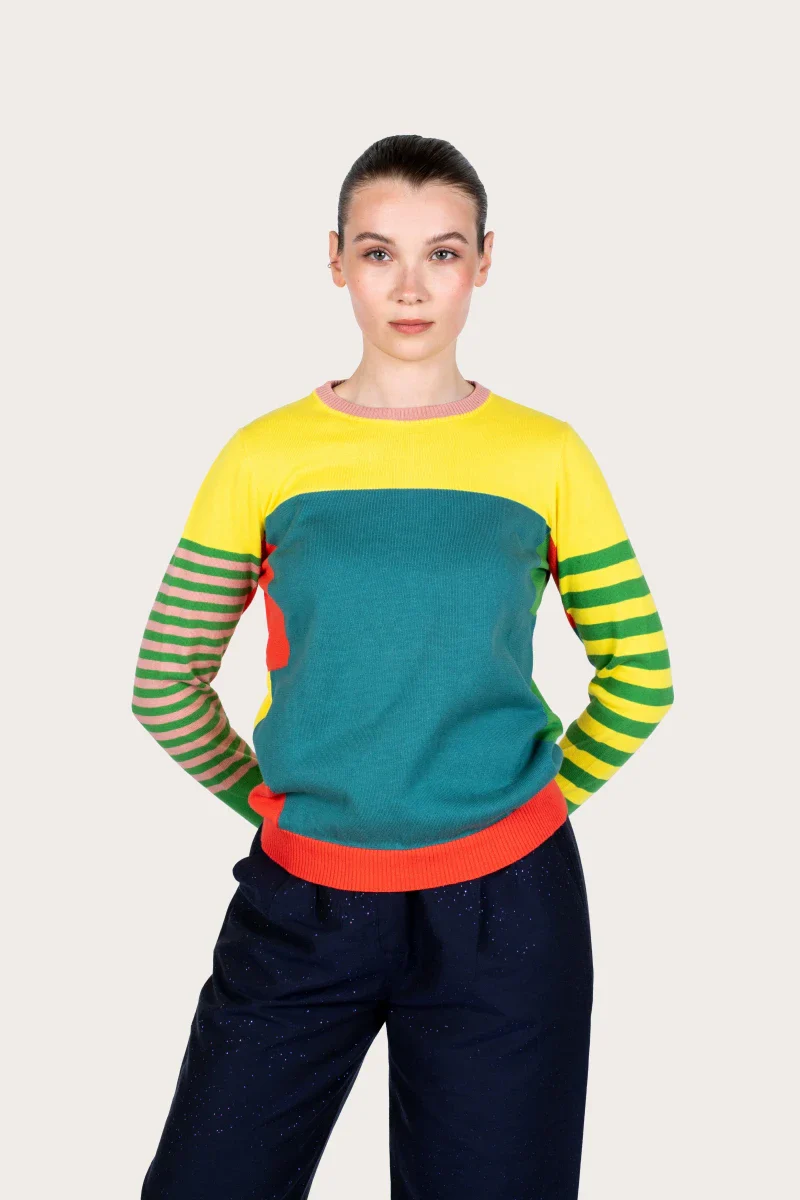 Pull marinière jaune unisexe en coton recyclé - Image 4