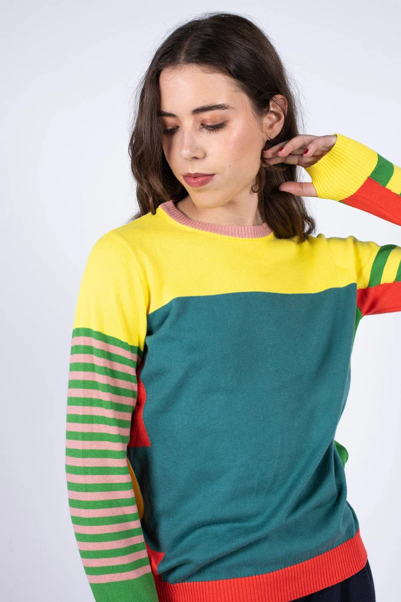 Pull marinière jaune unisexe en coton recyclé - Image 8