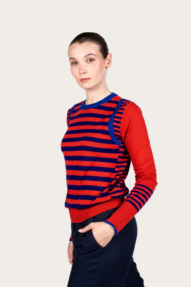 Pull marinière rouge à rayure en coton recyclé - Image 12