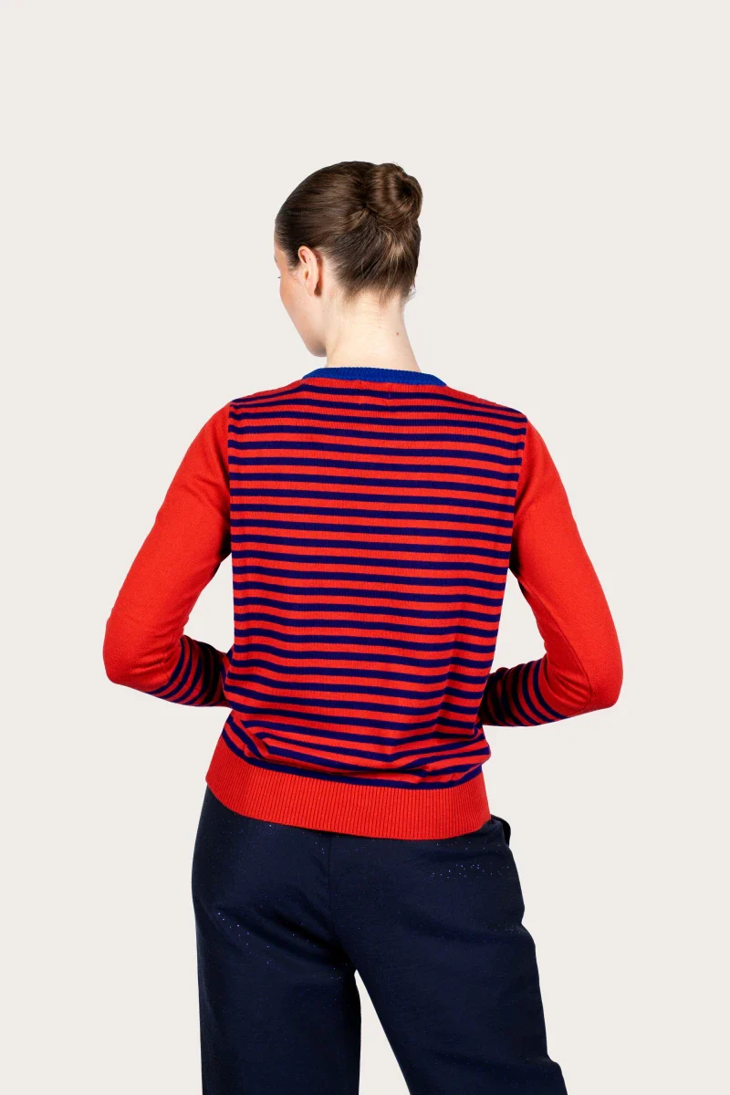 Pull marinière rouge à rayure en coton recyclé - Image 16