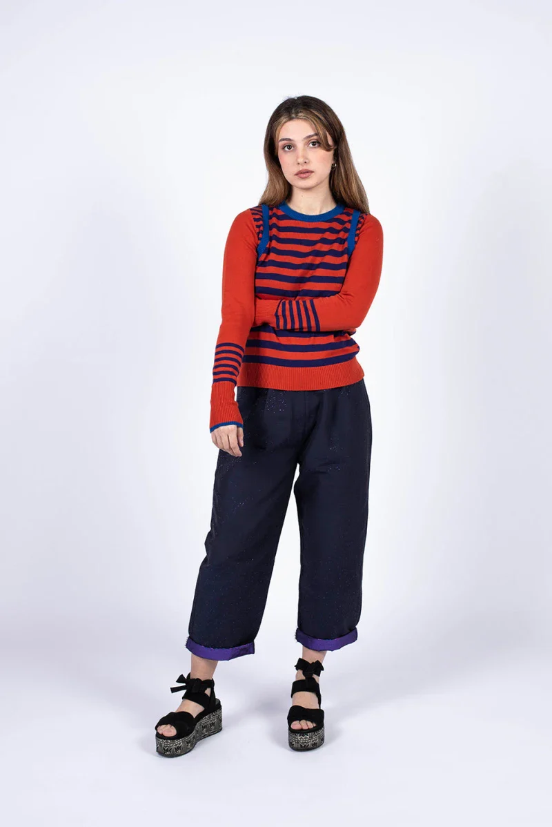 Pull marinière rouge à rayure en coton recyclé - Image 3