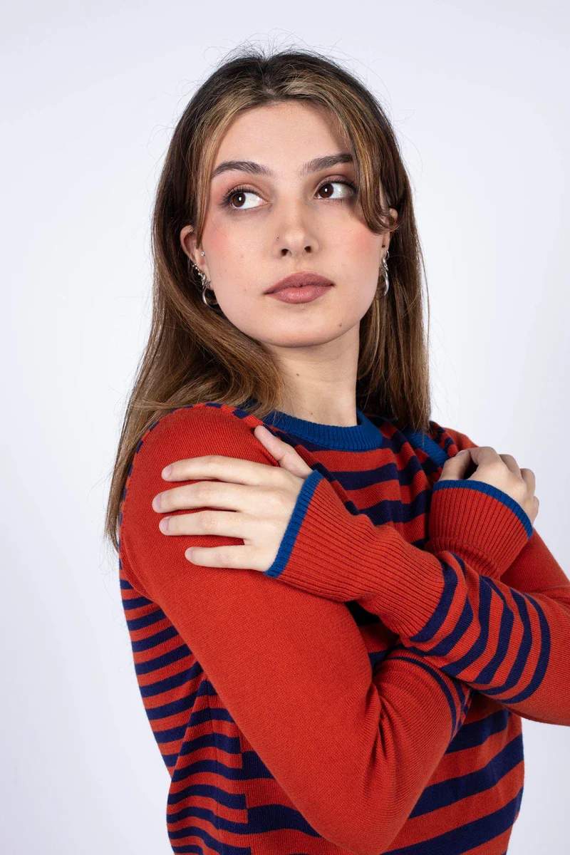 Pull marinière rouge à rayure en coton recyclé - Image 5