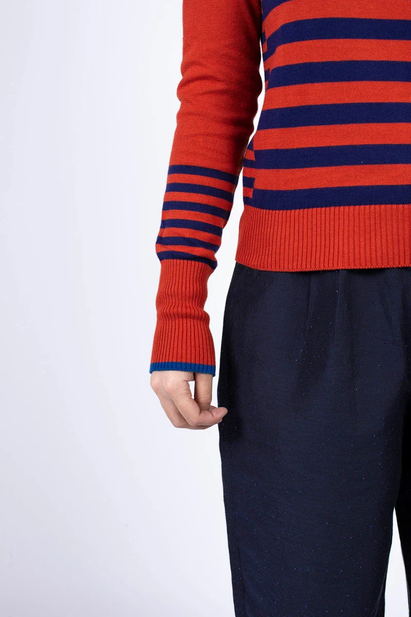 Pull marinière rouge à rayure en coton recyclé - Image 6