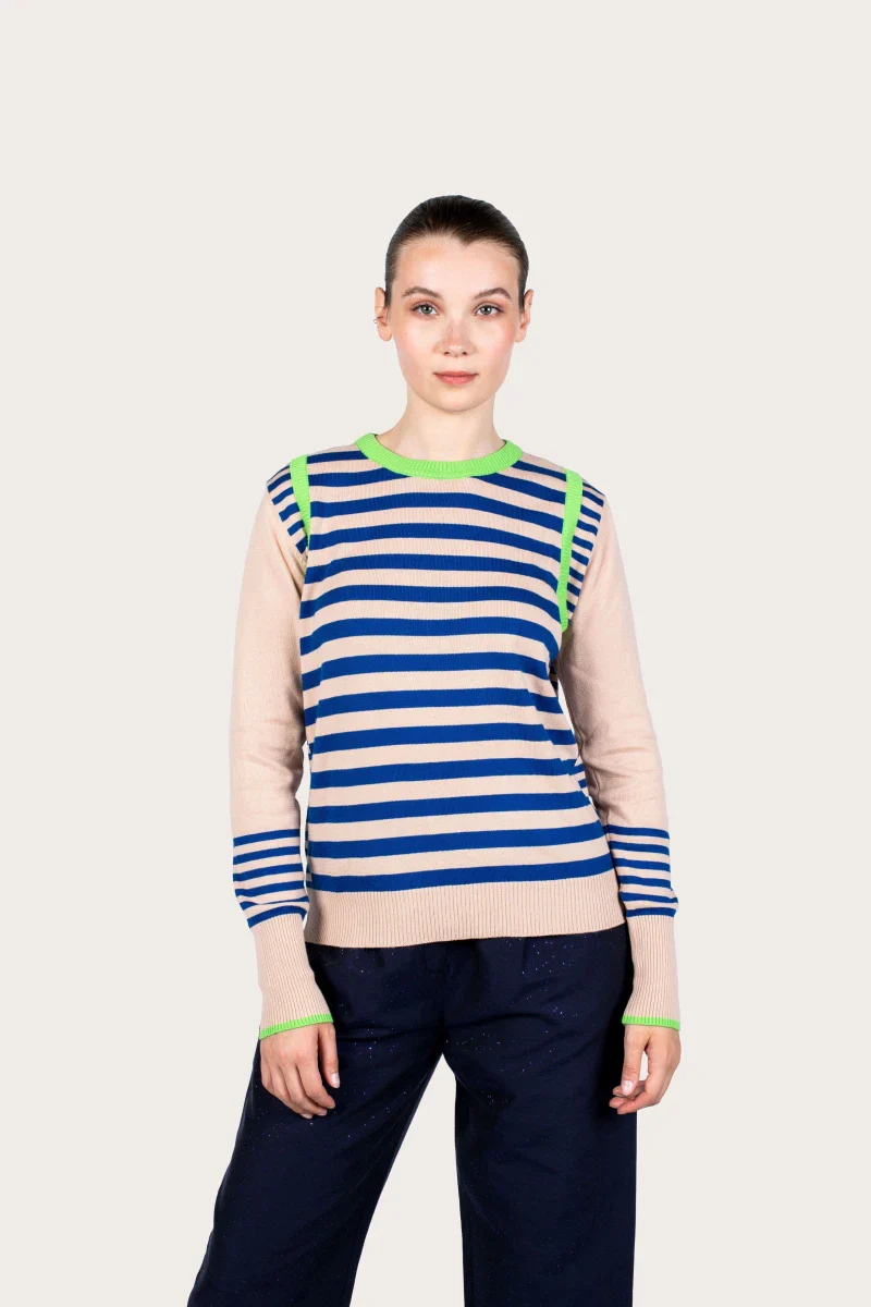 Pull marinière mixte couleur sable en coton - Image 10