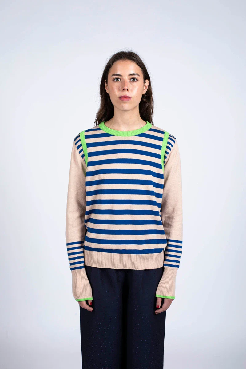 Pull marinière mixte couleur sable en coton - Image 5