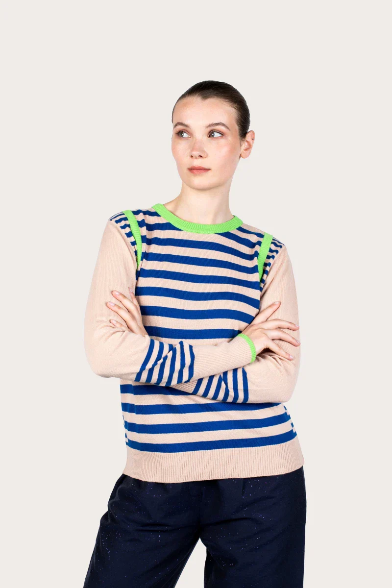 Pull marinière mixte couleur sable en coton - Image 8