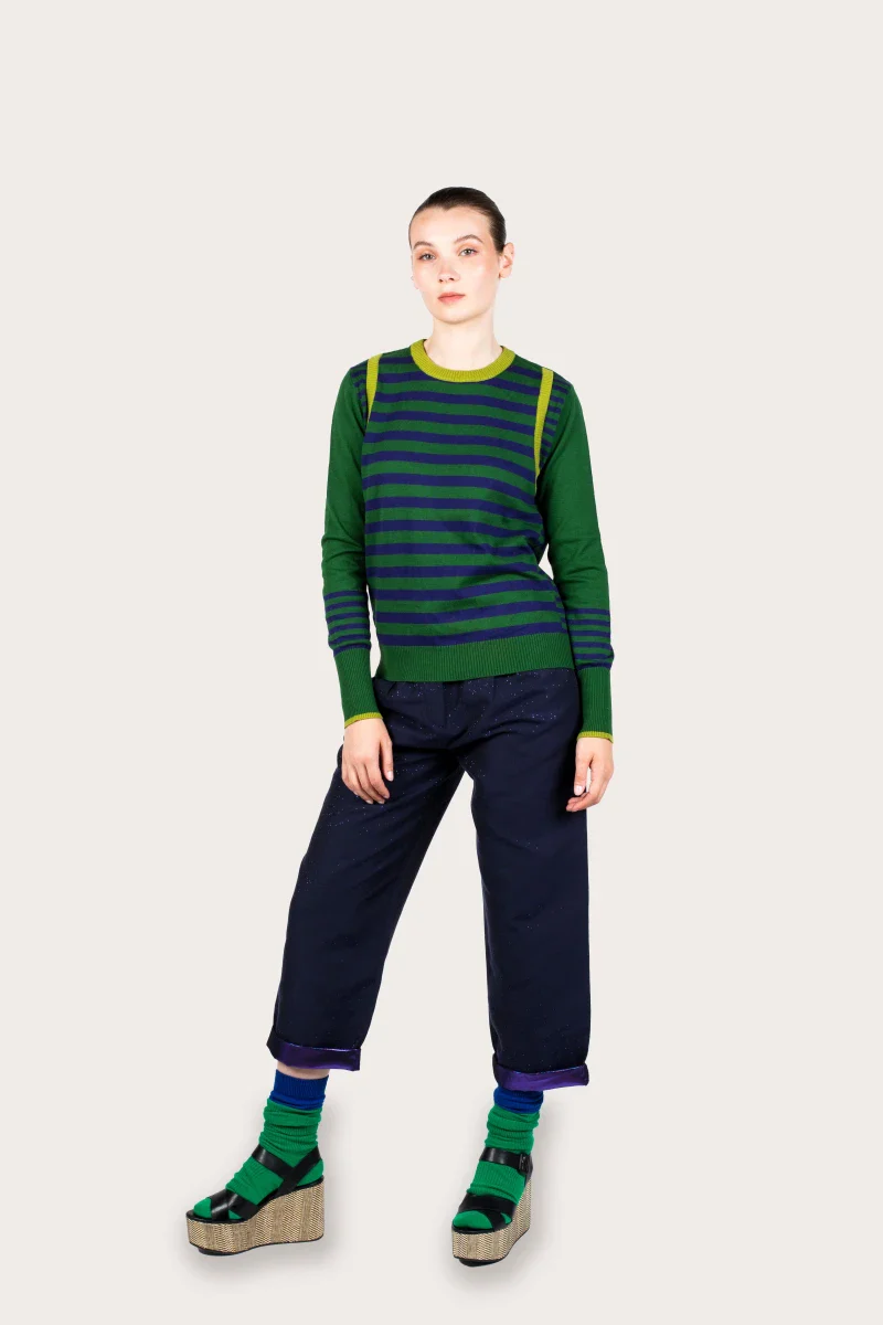 Pull marinière mixte vert en coton recyclé - Image 10
