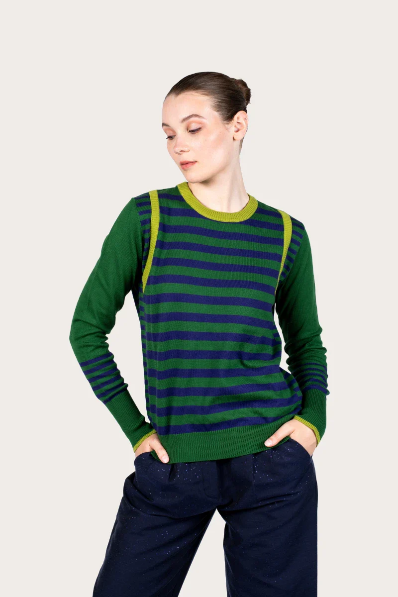 Pull marinière mixte vert en coton recyclé - Image 12