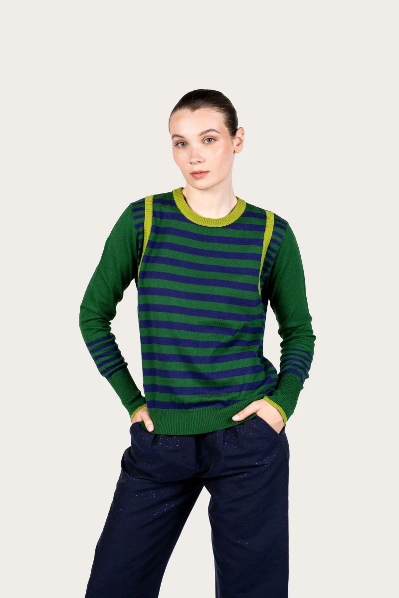 Pull marinière mixte vert en coton recyclé - Image 15