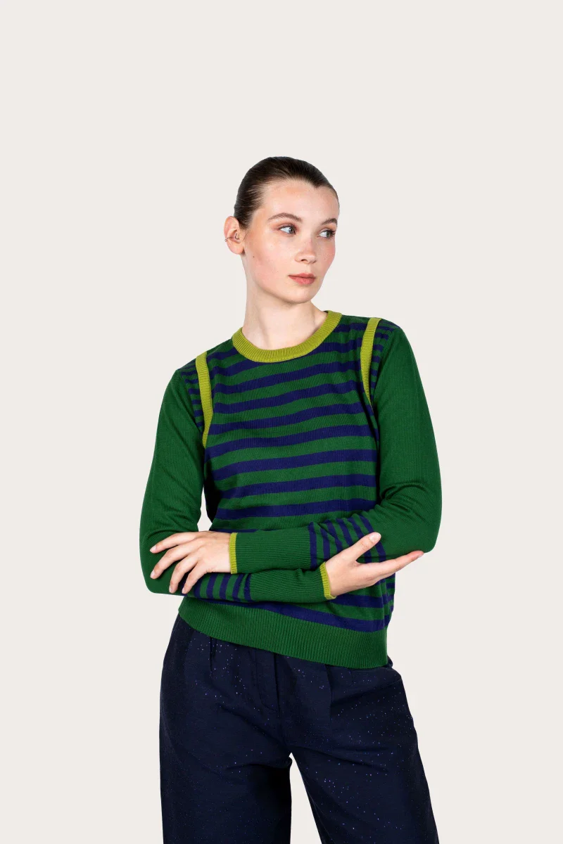 Pull marinière mixte vert en coton recyclé - Image 17