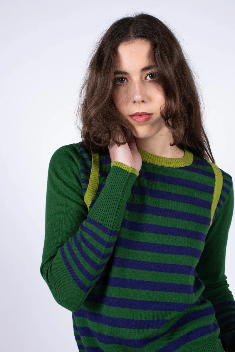 Pull marinière mixte vert en coton recyclé - Image 2