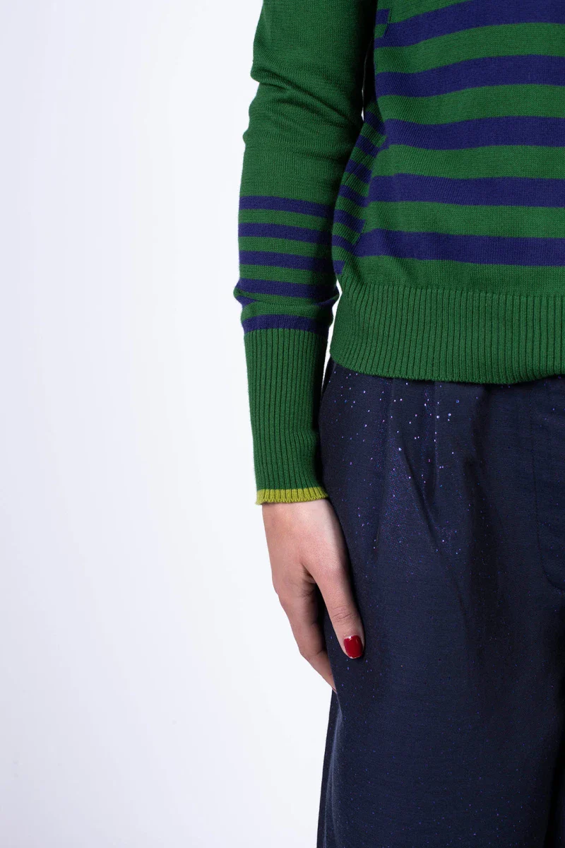 Pull marinière mixte vert en coton recyclé - Image 3